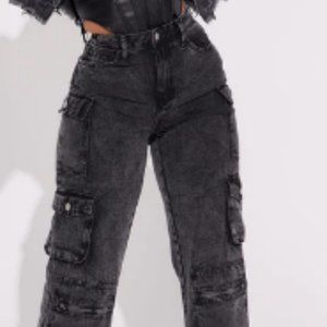 Mad For You Cargo Jeans - Acid Wash - Black Size 3